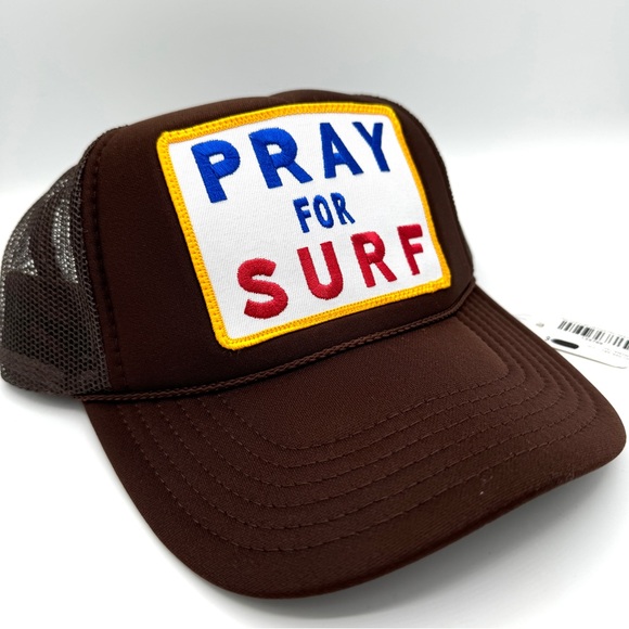 NWT Aviator Nation Pray For Surf Brown Trucker Hat Cap Embroidered Classic beach - Picture 12 of 13